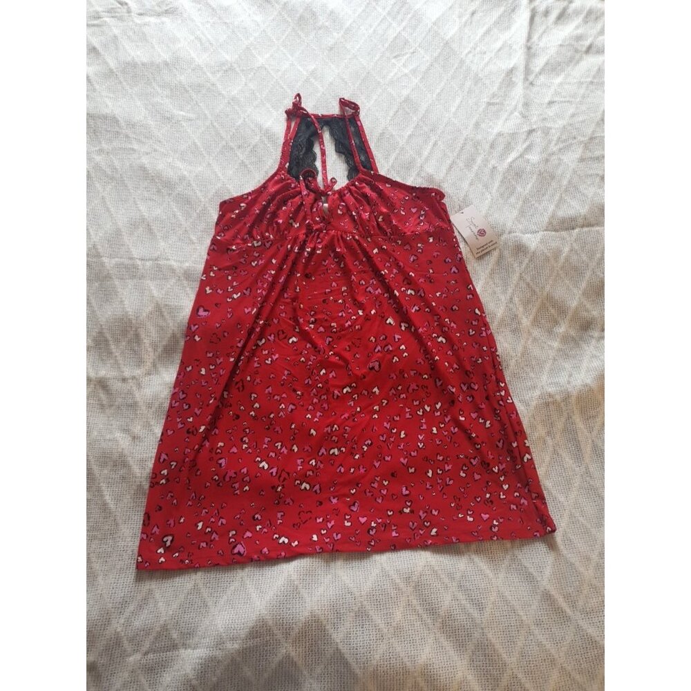 NWT Secret Treasures Chemise Size L Red Hearts Lace Nightgown Valentine Lingerie